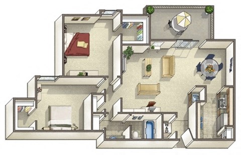 Duet Apartments in Lynnwood, Washington Two Bedroom Floor Plan